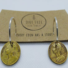 Load image into Gallery viewer, French Franc Marianne Coin Sterling Silver Hoop Earrings