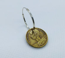 Load image into Gallery viewer, French Franc Marianne Coin Sterling Silver Hoop Earrings