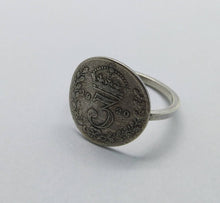 Load image into Gallery viewer, Sterling Silver Ring, UK 3 Pence Silver Coin