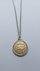 Mexican Olmeca Giant Head Coin Sterling Silver Necklace