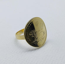 Load image into Gallery viewer, 2 Micron Gold Plated Israeli Lion Of Judah Coin Ring
