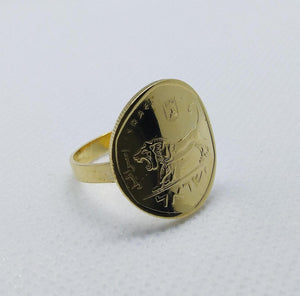 2 Micron Gold Plated Israeli Lion Of Judah Coin Ring