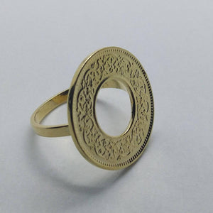 2 Micron Gold Plated British India Floral Coin Ring