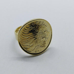 2 Micron Gold Plated Ethiopian Lion Of Judah Coin Ring