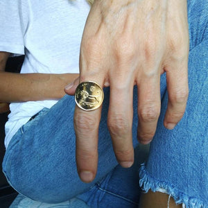 2 Micron Gold Plated Israeli Lion Of Judah Coin Ring