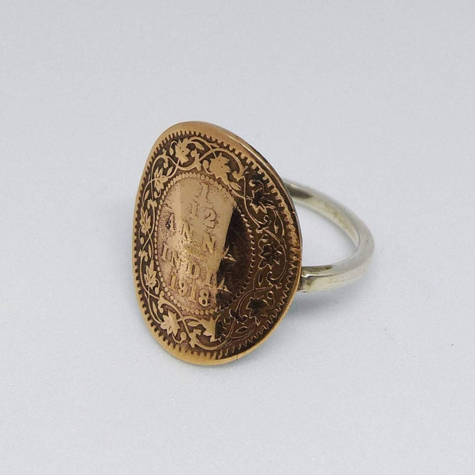 British India Antique Anna Coin Sterling Silver Ring