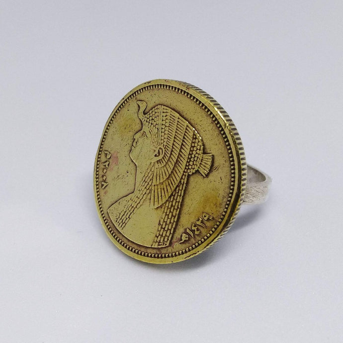 Egyptian Cleopatra Coin Sterling Silver Ring