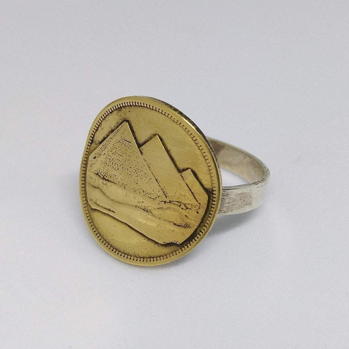 Egyptian Pyramids Coin Sterling Silver Ring