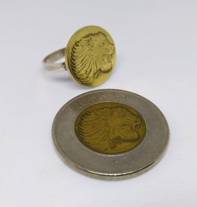 Ethiopian Lion Coin Sterling Silver Ring