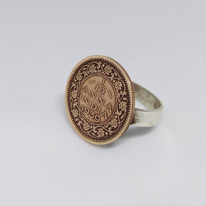 British India Flat Anna Coin Sterling Silver Ring