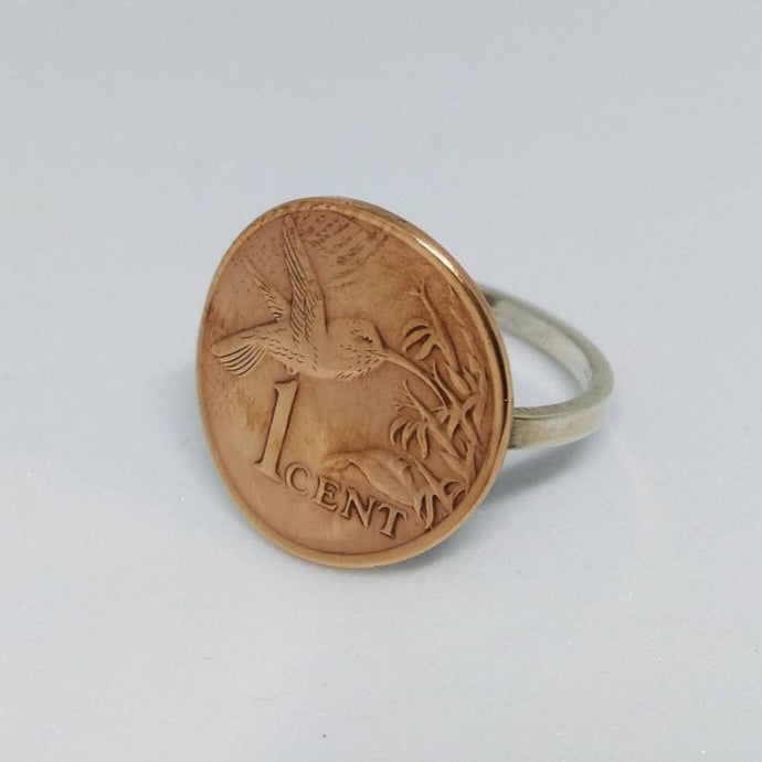 Trinidad And Tobago Hummingbird Coin Sterling Silver Ring