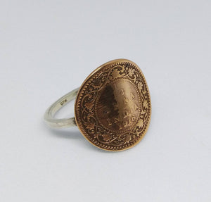 British India Antique Anna Coin Sterling Silver Ring