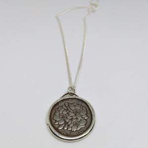 Japanese Cherry Blossom Coin Sterling Silver Necklace