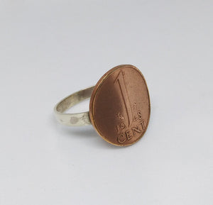 Netherlands 1 Cent Coin 1948 Sterling Silver Ring