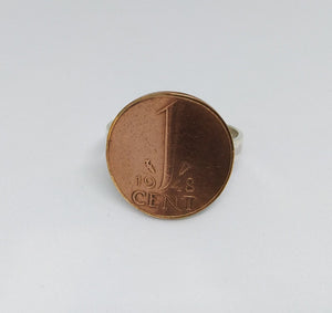 Netherlands 1 Cent Coin 1948 Sterling Silver Ring