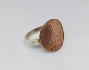 Netherlands 1 Cent Coin 1948 Sterling Silver Ring