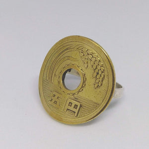 Japanese 5 Yen Coin Sterling Silver Ring