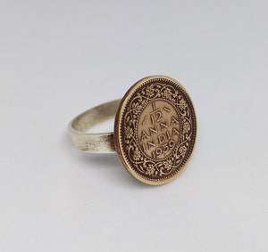 British India Flat Anna Coin Sterling Silver Ring