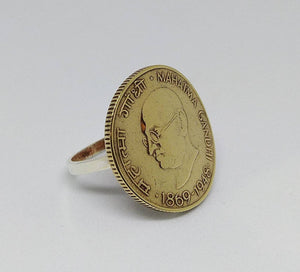 Indian Mahatma Gandhi Coin Sterling Silver Ring