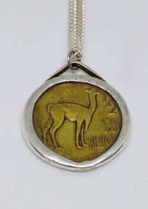 Peruvian Vicuña Coin Sterling Silver Necklace