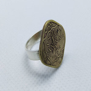 British India Square Anna Coin Sterling Silver Ring