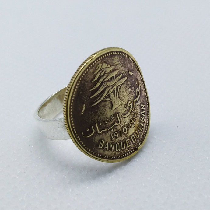 Lebanese Cedar Tree Coin Sterling Silver Ring