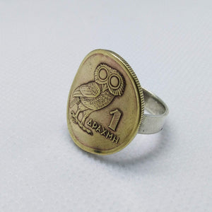 Greek Drachma Owl Coin Sterling Silver Ring