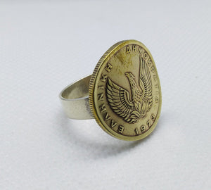 Greek Drachma Phoenix Coin Sterling Silver Ring