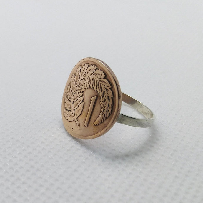 New Zealand Fern Leaf Coin Sterling Silver Ring