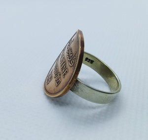 British Palestine (Israel) Bronze Mil Coin Sterling Silver Ring