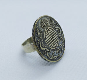 Chinese Dragon Coin Sterling Silver Ring