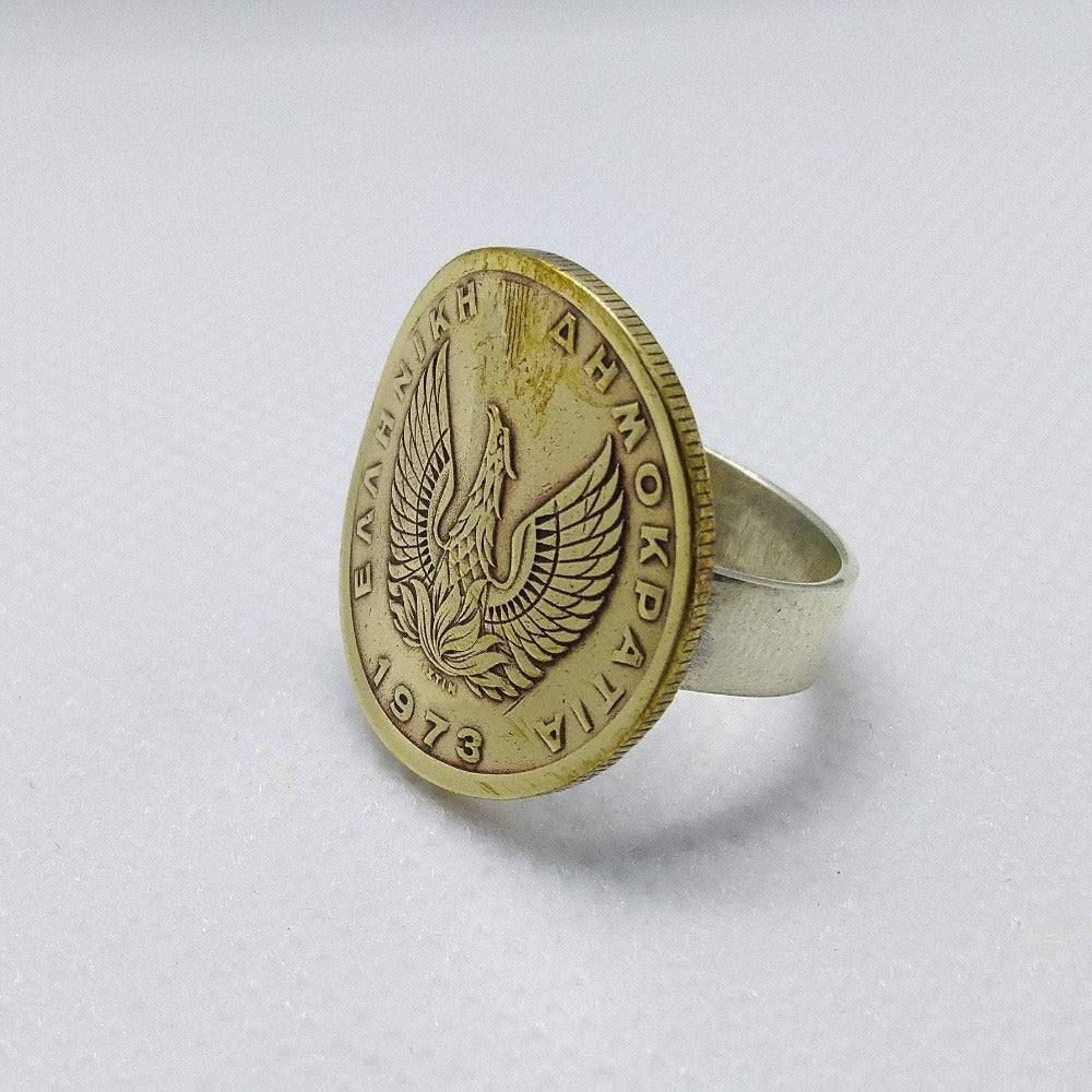 Greek Drachma Phoenix Coin Sterling Silver Ring OneTree Coin Jewelry