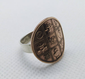 Bhutanese Buddhist Signs Coin Sterling Silver Ring