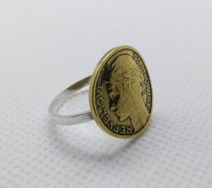 French 50 Centimes Coin Sterling Silver Ring