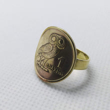 Load image into Gallery viewer, Greek Drachma Owl Coin Brass Ring
