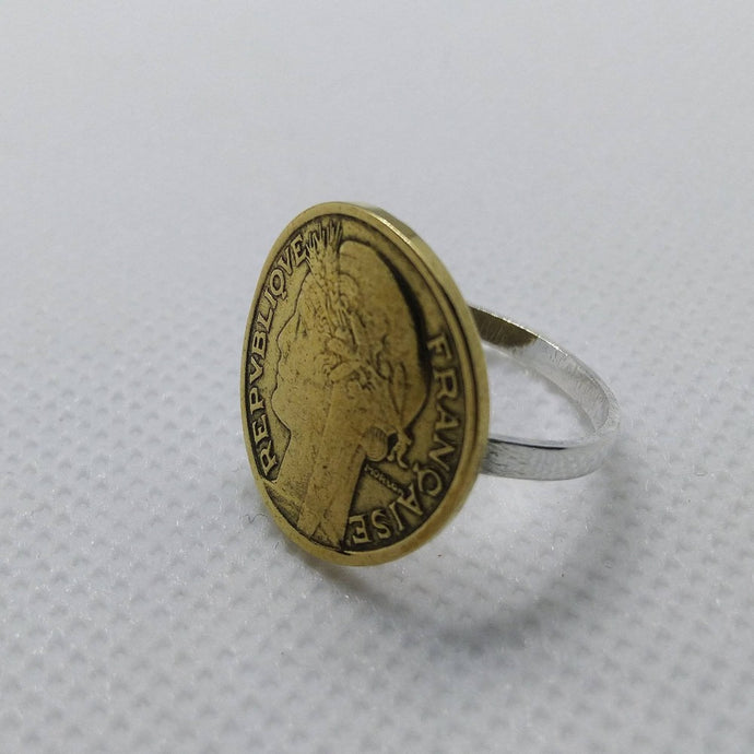 French 50 Centimes Coin Sterling Silver Ring