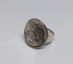 New Zealand Lizard Coin Sterling Silver Ring