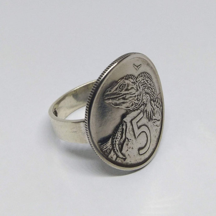 New Zealand Lizard Coin Sterling Silver Ring