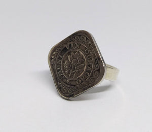 Curacao Square Flower Coin Sterling Silver Ring