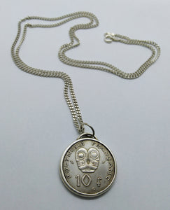 French Polynesia Tribal Mask Coin Sterling Silver Necklace