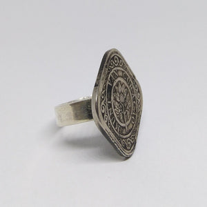 Curacao Square Flower Coin Sterling Silver Ring