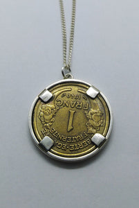 Sterling Silver Necklace, French Franc Marianne Coin