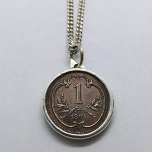 Austrian 1894 Heller Coin Sterling Silver Necklace