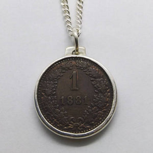 Austrian 1881 Kreuzer Coin Sterling Silver Necklace