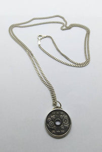 Japanese Chrysanthemum Flowers Coin Sterling Silver Necklace