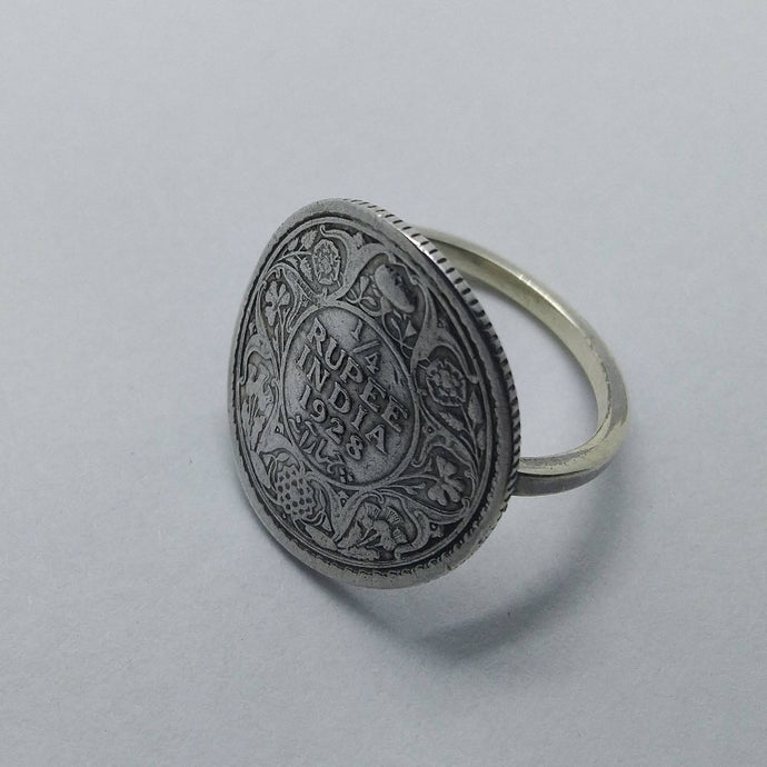 British India Silver Rupee Coin Sterling Silver Ring