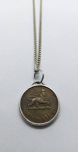 Ethiopian Lion Of Judah Haile Selassie Coin Sterling Silver Necklace