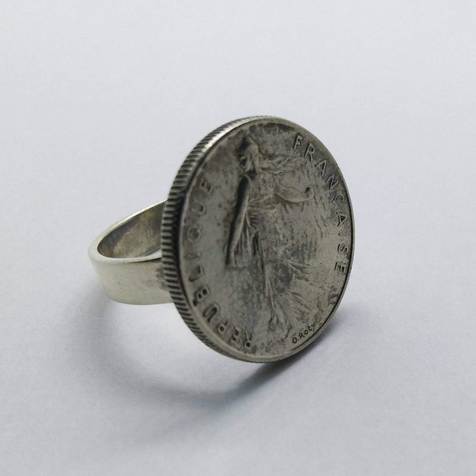 French La Semeuse Coin Sterling Silver Ring