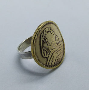 Egyptian Sphinx Coin Sterling Silver Ring