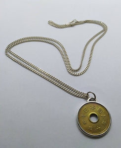 Japanese 5 Yen Coin Sterling Silver Necklace